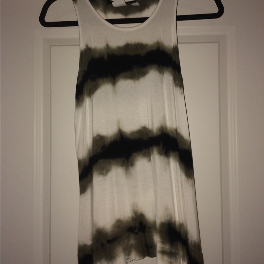 white, olive green and black tie died tank top